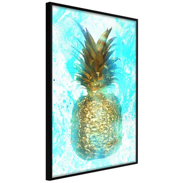 Poster Precious Fruit - tropical pineapple in golden color on a blue background 131826 additionalImage 11