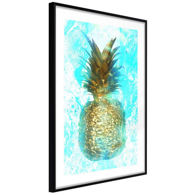 Poster Precious Fruit - tropical pineapple in golden color on a blue background 131826 additionalImage 8