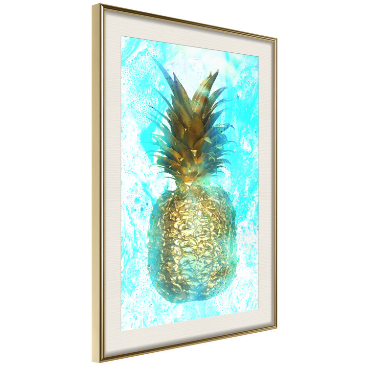 Poster Precious Fruit - tropical pineapple in golden color on a blue background 131826 additionalImage 3