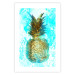 Poster Precious Fruit - tropical pineapple in golden color on a blue background 131826 additionalThumb 25