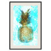 Poster Precious Fruit - tropical pineapple in golden color on a blue background 131826 additionalThumb 19