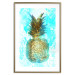 Poster Precious Fruit - tropical pineapple in golden color on a blue background 131826 additionalThumb 16