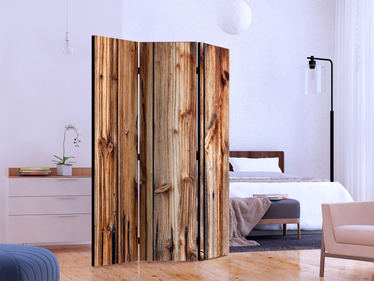Room Divider Wooden Chamber (3-piece) - unique composition in a brown pattern 132526 additionalImage 2