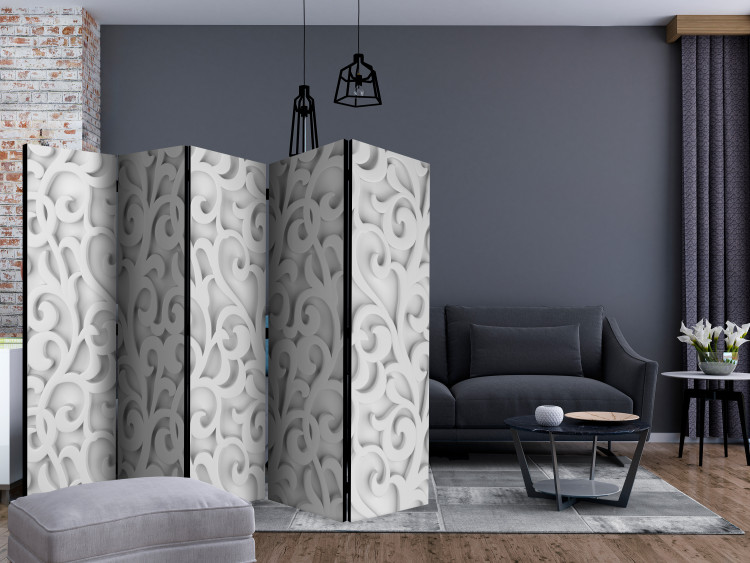 Room Divider White Ornament II (5-piece) - bright abstraction with botanical motif 132926 additionalImage 4