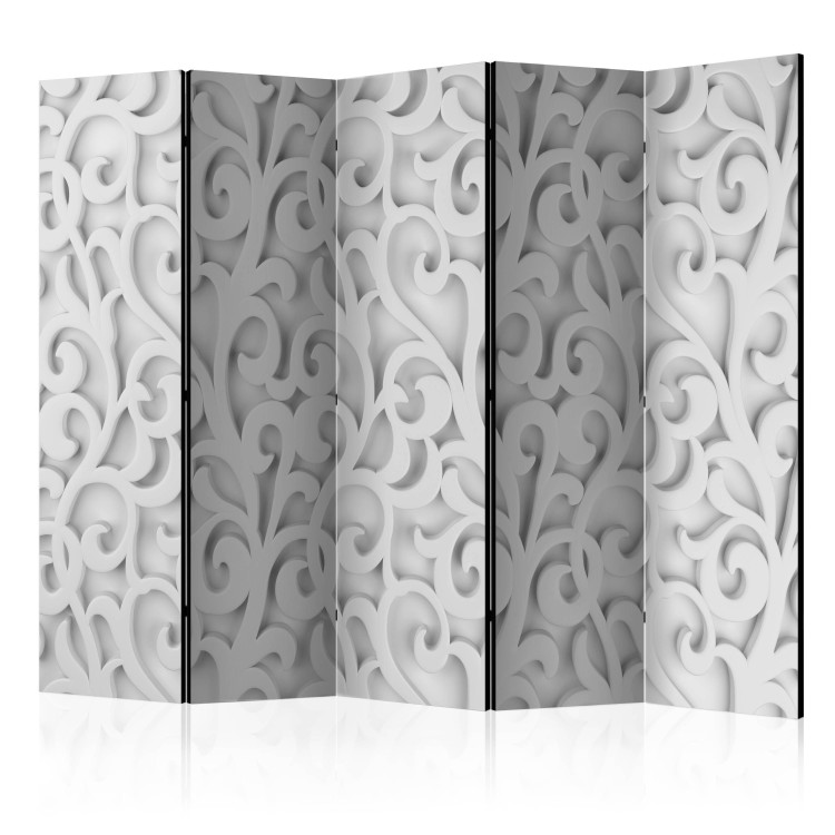 Room Divider White Ornament II (5-piece) - bright abstraction with botanical motif 132926