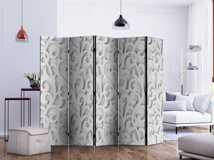 Room Divider White Ornament II (5-piece) - bright abstraction with botanical motif 132926 additionalImage 2