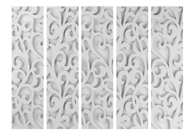 Room Divider White Ornament II (5-piece) - bright abstraction with botanical motif 132926 additionalImage 3