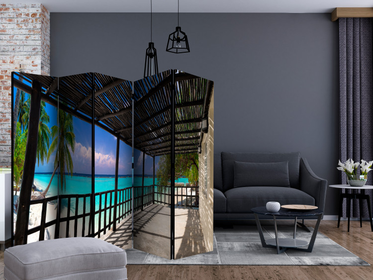 Room Divider Carefree Paradise II (5-piece) - palm trees and ocean view from a window 133126 additionalImage 4