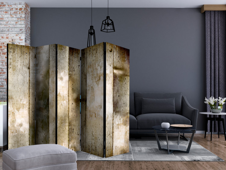 Folding Screen Golden Stripes II (5-piece) - warm abstraction with unusual texture 133226 additionalImage 4