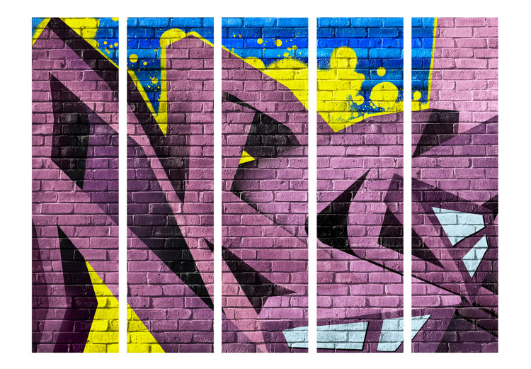Folding Screen Street Art - Graffiti II (5-piece) - colorful composition on brick 133326 additionalImage 3