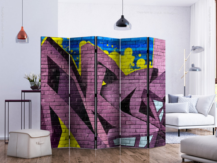 Folding Screen Street Art - Graffiti II (5-piece) - colorful composition on brick 133326 additionalImage 2