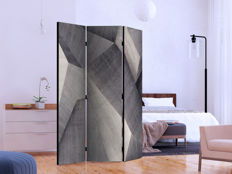 Room Divider Abstract Concrete Blocks (3-piece) - geometric gray 3D pattern 133426 additionalImage 2