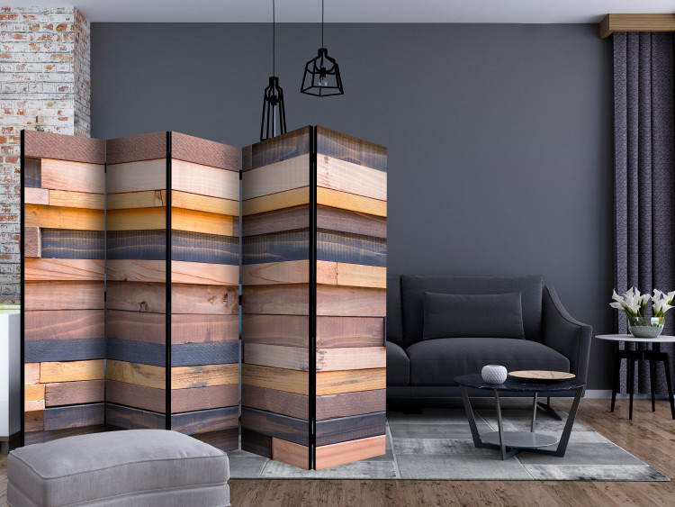 Room Divider Wooden Castle II (5-piece) - colorful background with board texture 133526 additionalImage 4