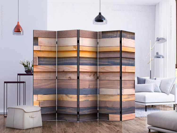 Room Divider Wooden Castle II (5-piece) - colorful background with board texture 133526 additionalImage 2