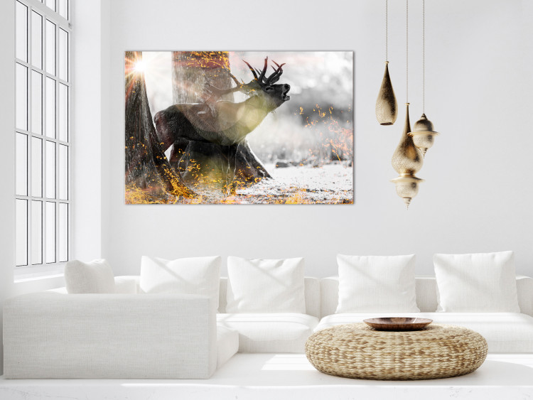 Canvas Print Golden Roar (1-piece) Wide - natural deer in glamour motif 134626 additionalImage 3