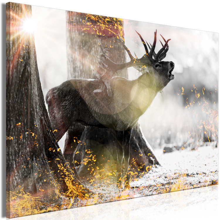 Canvas Print Golden Roar (1-piece) Wide - natural deer in glamour motif 134626 additionalImage 2