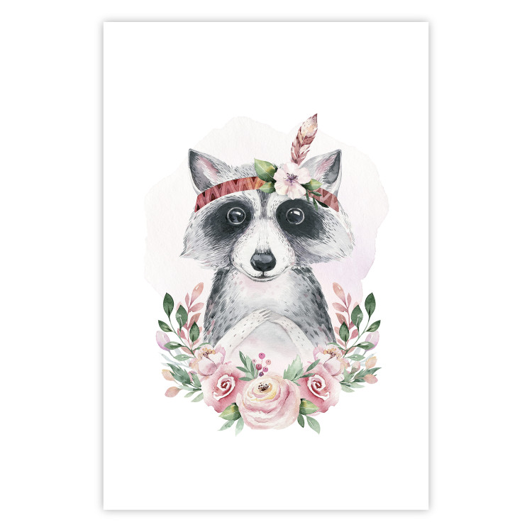 Poster Simon the Raccoon - natural composition of flowers and animals on a light background 135726 additionalImage 6
