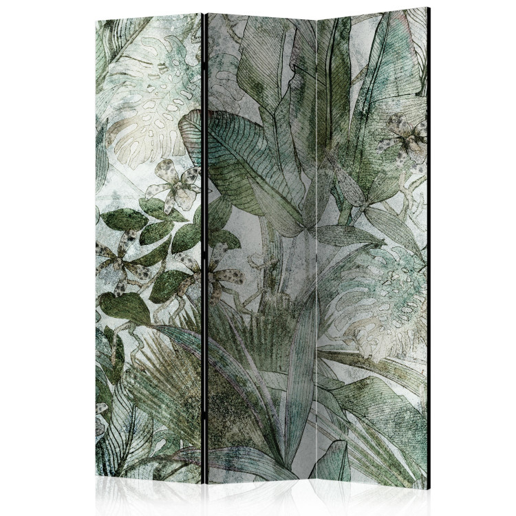 Folding Screen Gentle Dew (3-piece) - Delicate composition full of green leaves 136126