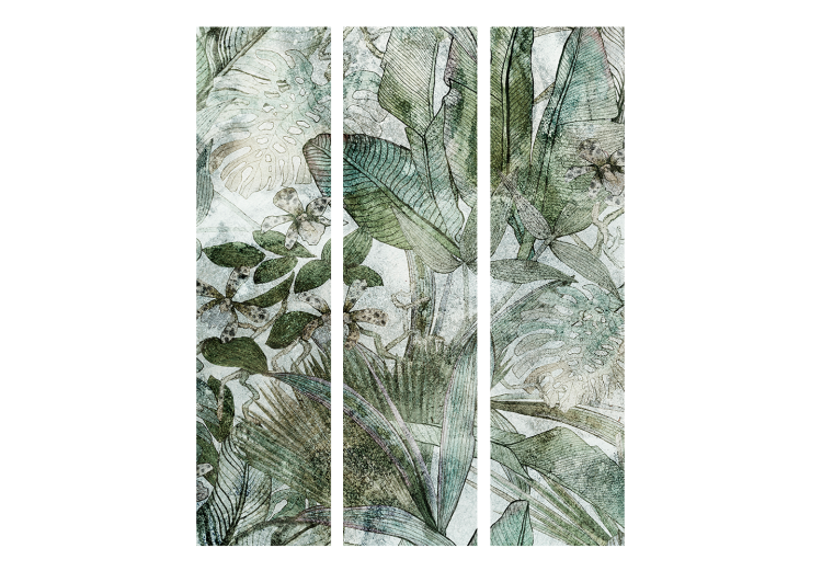 Folding Screen Gentle Dew (3-piece) - Delicate composition full of green leaves 136126 additionalImage 3