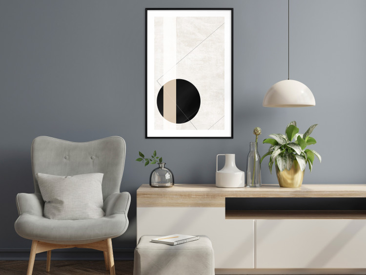 Poster Convergence Point - geometric abstraction with a black circle on a beige background 137226 additionalImage 9