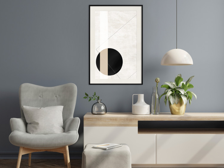 Poster Convergence Point - geometric abstraction with a black circle on a beige background 137226 additionalImage 8