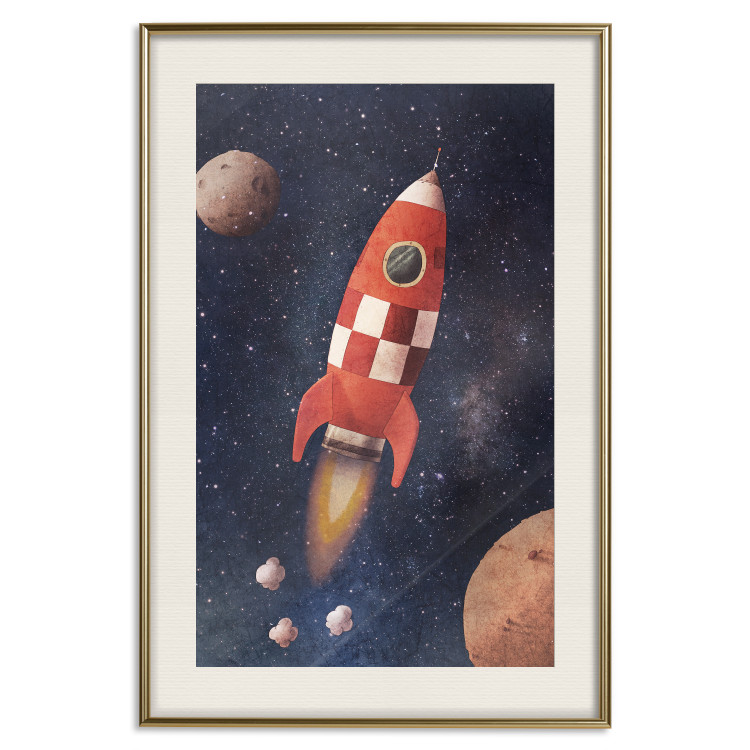 Poster Rocket Into the Unknown - red spacecraft against a star-filled cosmic background 137526 additionalImage 27