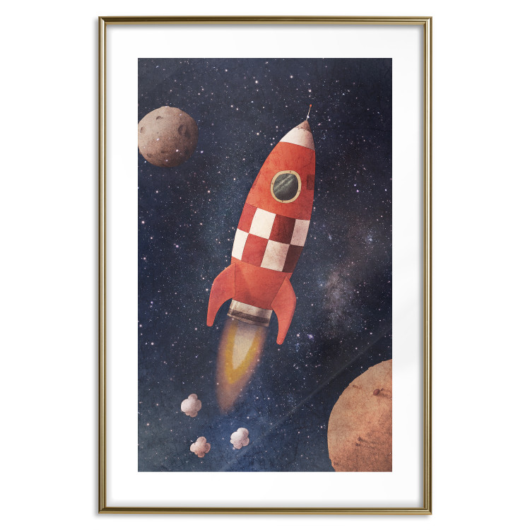 Poster Rocket Into the Unknown - red spacecraft against a star-filled cosmic background 137526 additionalImage 14