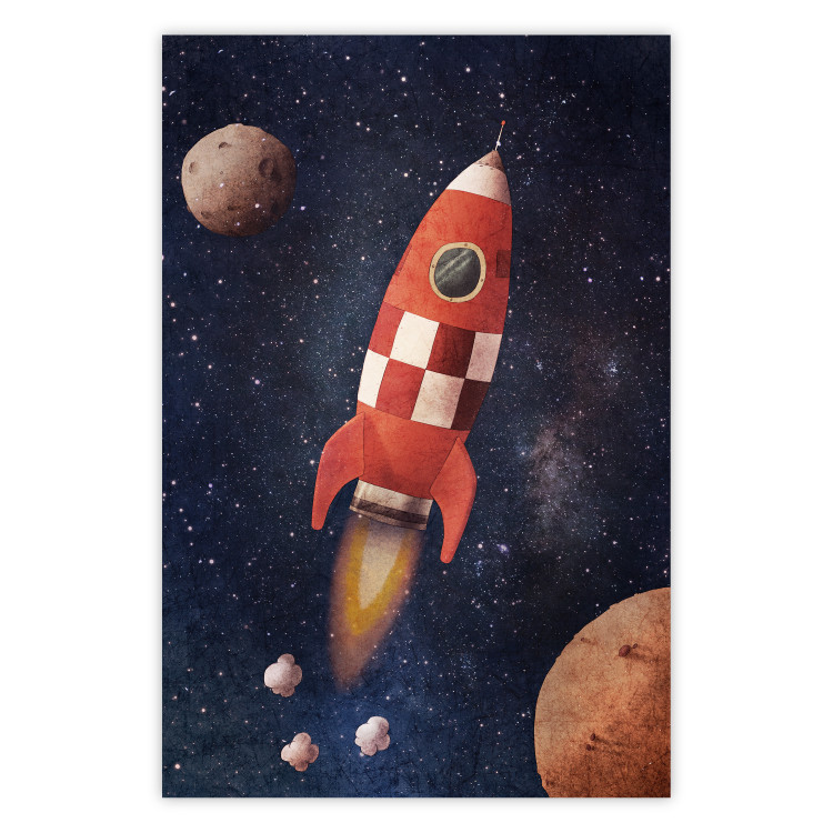 Poster Rocket Into the Unknown - red spacecraft against a star-filled cosmic background 137526