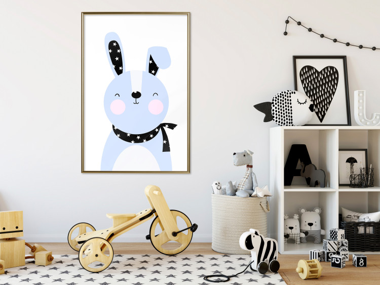 Poster Brave Rabbit - funny bunny with a black ribbon on a light background 138126 additionalImage 20