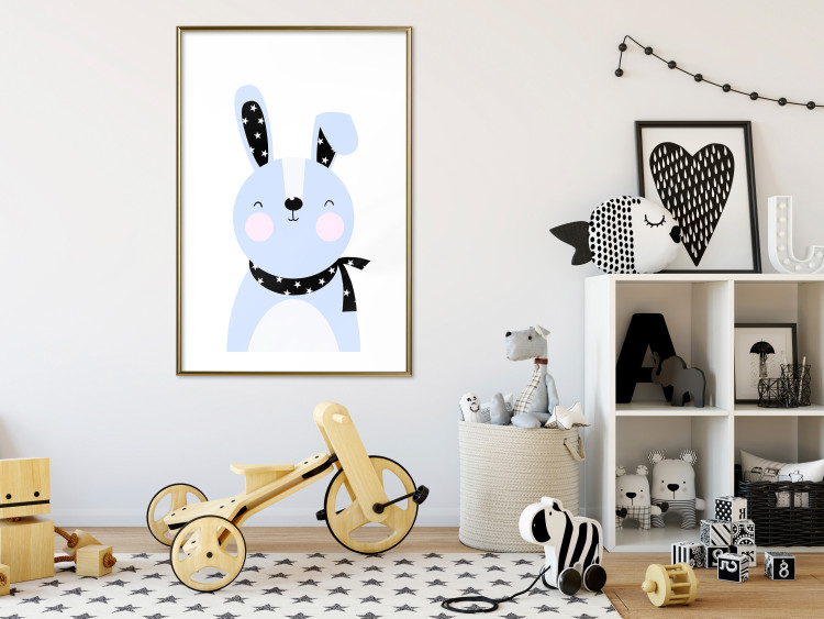 Poster Brave Rabbit - funny bunny with a black ribbon on a light background 138126 additionalImage 23