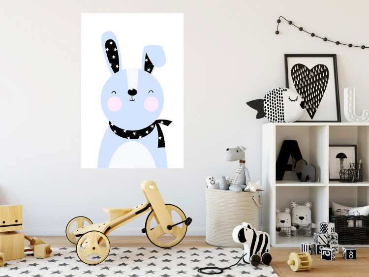 Poster Brave Rabbit - funny bunny with a black ribbon on a light background 138126 additionalImage 21