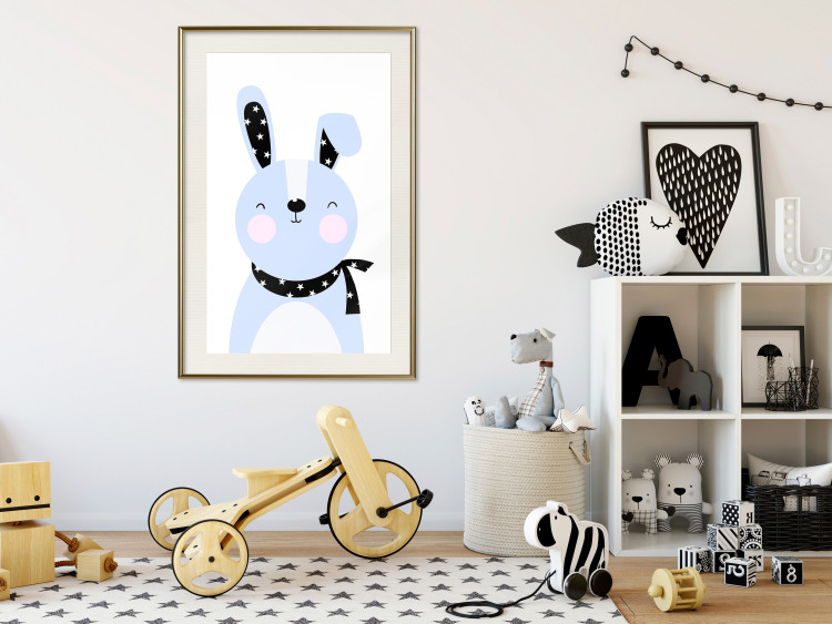 Poster Brave Rabbit - funny bunny with a black ribbon on a light background 138126 additionalImage 24