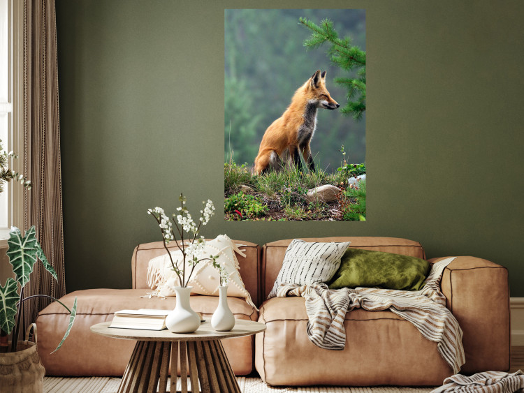 Wall Poster Red Hunter - majestic wild animal amidst forest on a blurred background 138726 additionalImage 9