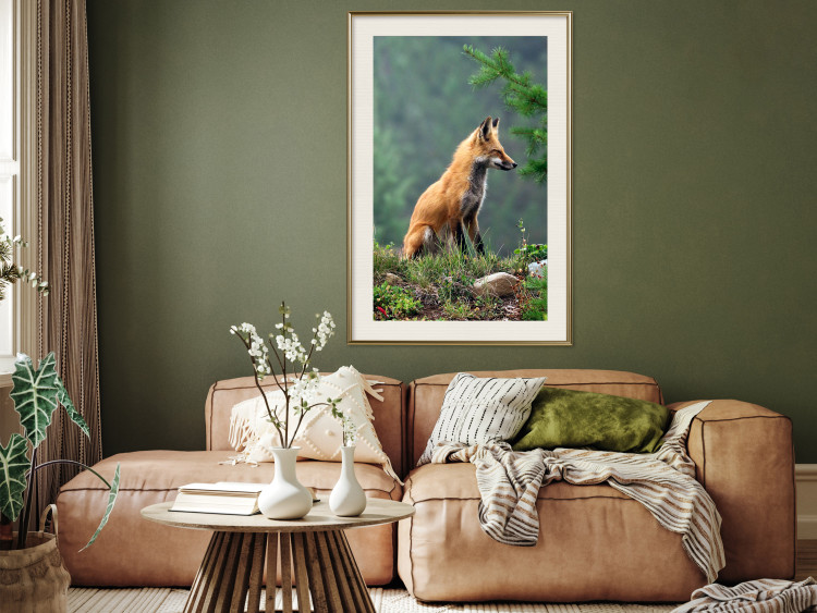 Wall Poster Red Hunter - majestic wild animal amidst forest on a blurred background 138726 additionalImage 14
