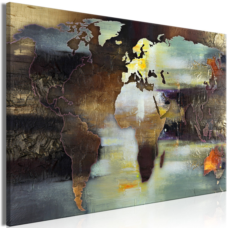 Canvas Print Painted World Map (1-piece) Wide - abstraction in browns 143126 additionalImage 2