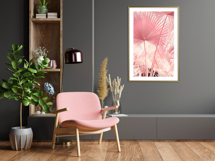 Wall Poster Pink Palm Trees - Leaves in Pastel Colors on a Sunny Day 144126 additionalImage 19