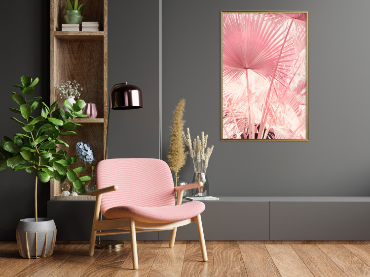 Wall Poster Pink Palm Trees - Leaves in Pastel Colors on a Sunny Day 144126 additionalImage 14