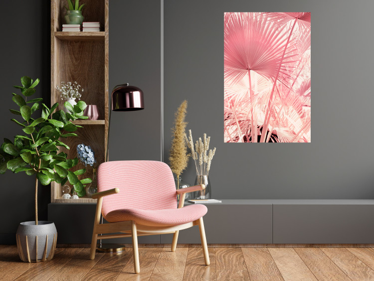 Wall Poster Pink Palm Trees - Leaves in Pastel Colors on a Sunny Day 144126 additionalImage 11