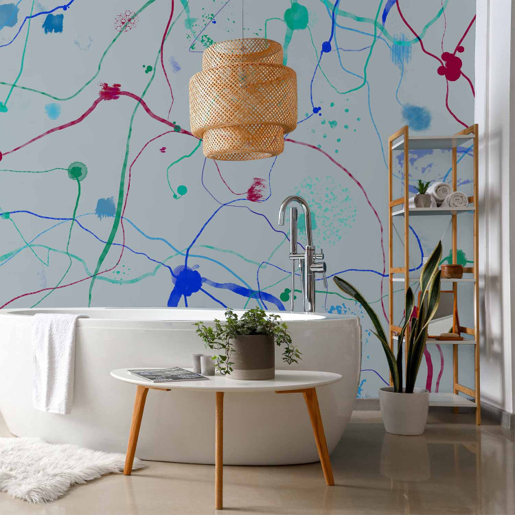 Wall Mural Artistic Stains - Abstract Blots of Paint on a Blue Background 145126 additionalImage 8