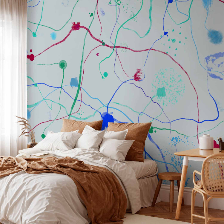 Wall Mural Artistic Stains - Abstract Blots of Paint on a Blue Background 145126 additionalImage 2