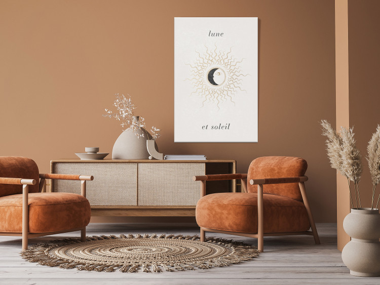 Canvas Print Moon and Sun - Graphical Representation of Celestial Bodies in Shades of Gold 146126 additionalImage 3