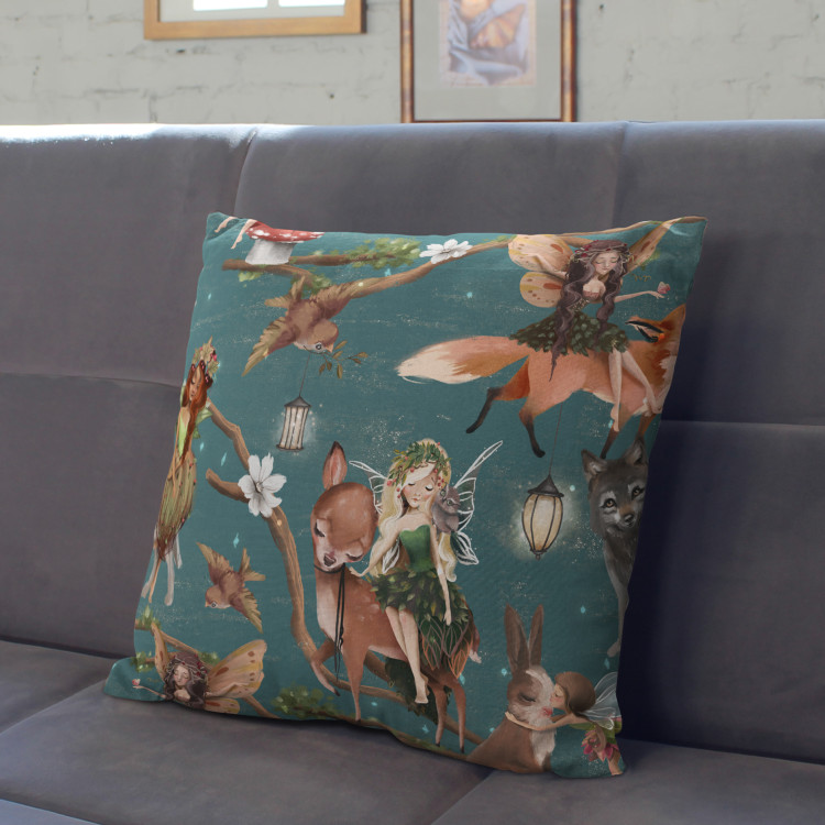 Decorative Microfiber Pillow In an enchanted forest - deer, fairies and branches in darkness cushions 146926 additionalImage 2
