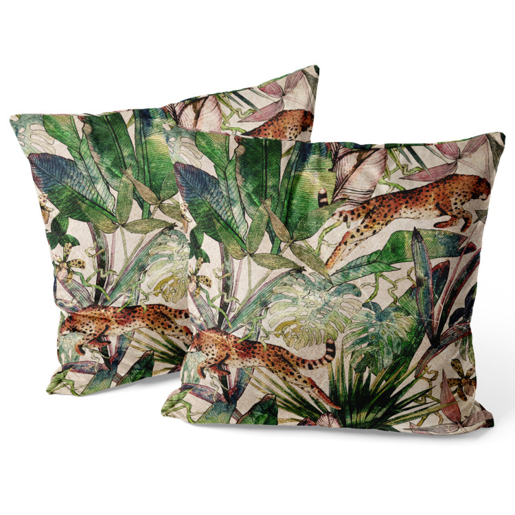 Decorative Velor Pillow Savannah parchment - tropical vegetation, cheetahs on beige background 147126 additionalImage 3