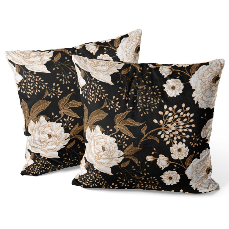 Decorative Velor Pillow Floral elegance - composition with floral motif on a dark background 147326 additionalImage 3
