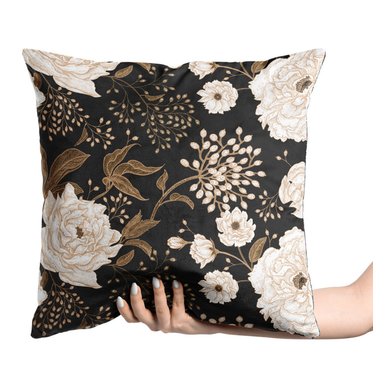 Decorative Velor Pillow Floral elegance - composition with floral motif on a dark background 147326 additionalImage 2