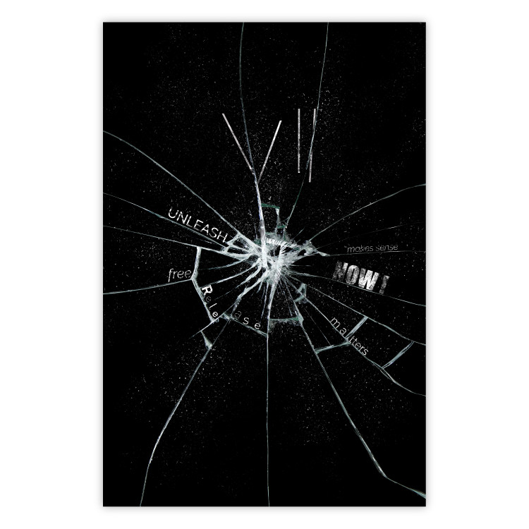 Poster Broken Glass - Abstraction With Inscriptions on a Black Background 148826
