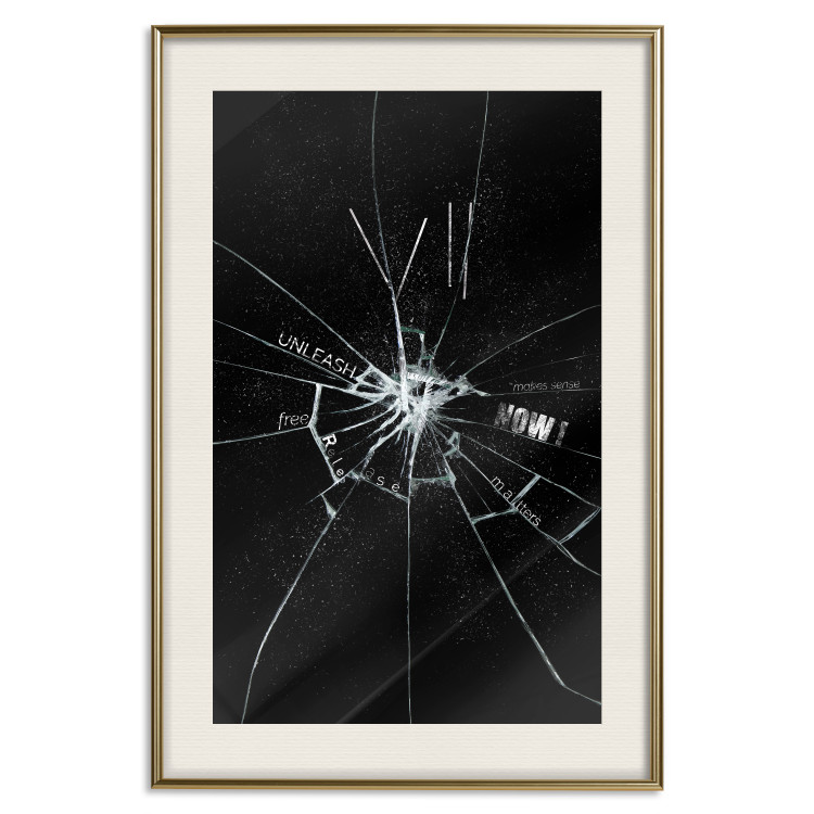 Poster Broken Glass - Abstraction With Inscriptions on a Black Background 148826 additionalImage 25