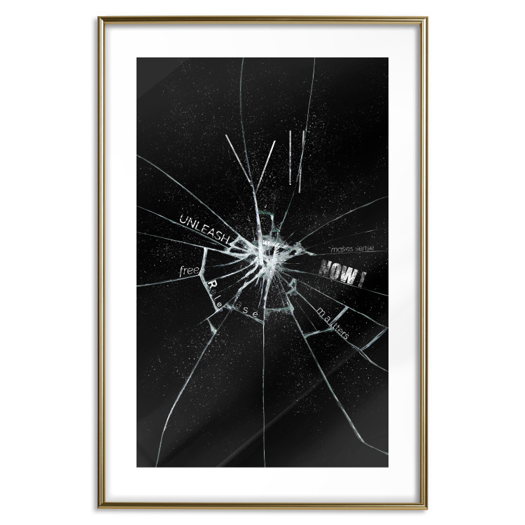 Poster Broken Glass - Abstraction With Inscriptions on a Black Background 148826 additionalImage 26