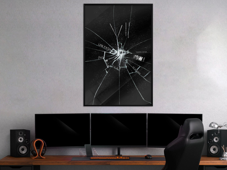 Poster Broken Glass - Abstraction With Inscriptions on a Black Background 148826 additionalImage 13