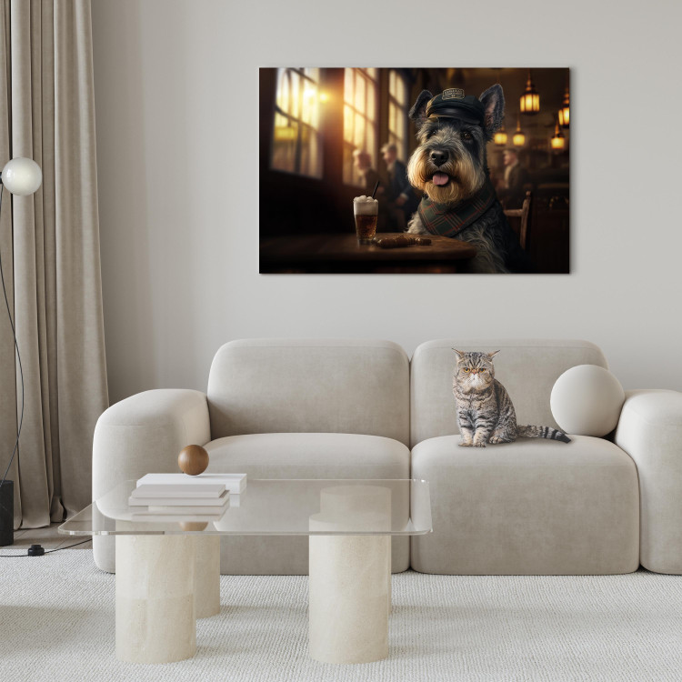 Canvas Art Print AI Dog Miniature Schnauzer - Portrait of a Animal in a Pub With a Beer - Horizontal 150126 additionalImage 9